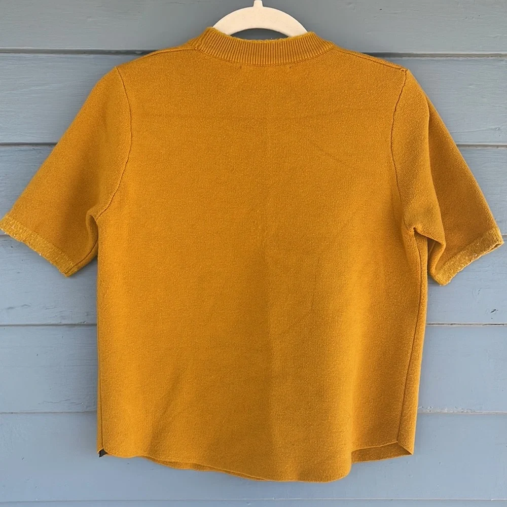 Zara Mustard Yellow Crewneck Short Sleeve Sweater